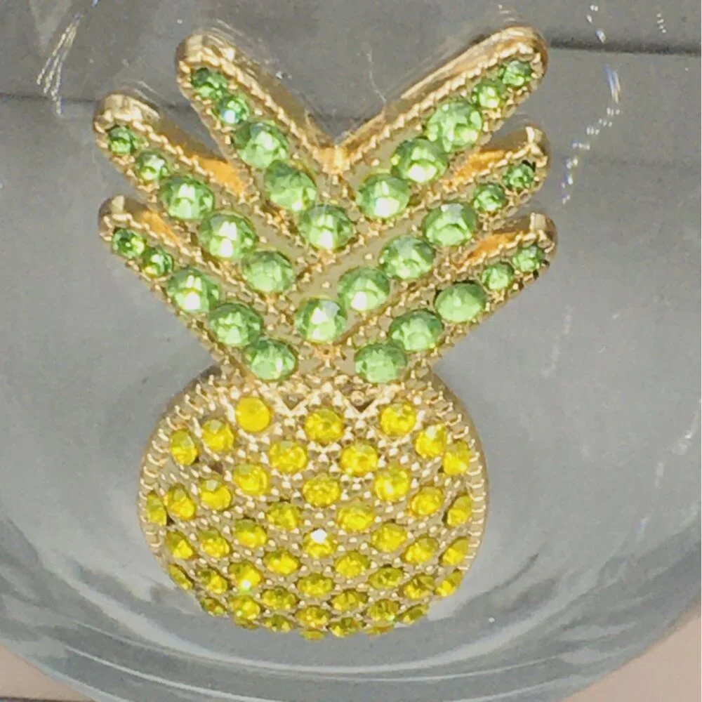 x2 Rachel Zoe Rhinestone Pineapple Stemless Wine Glass Set Bling Tropical 19oz